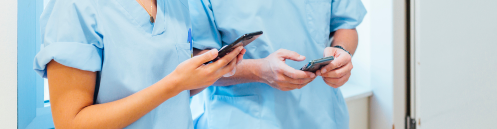 Healthcare workers cropped phones